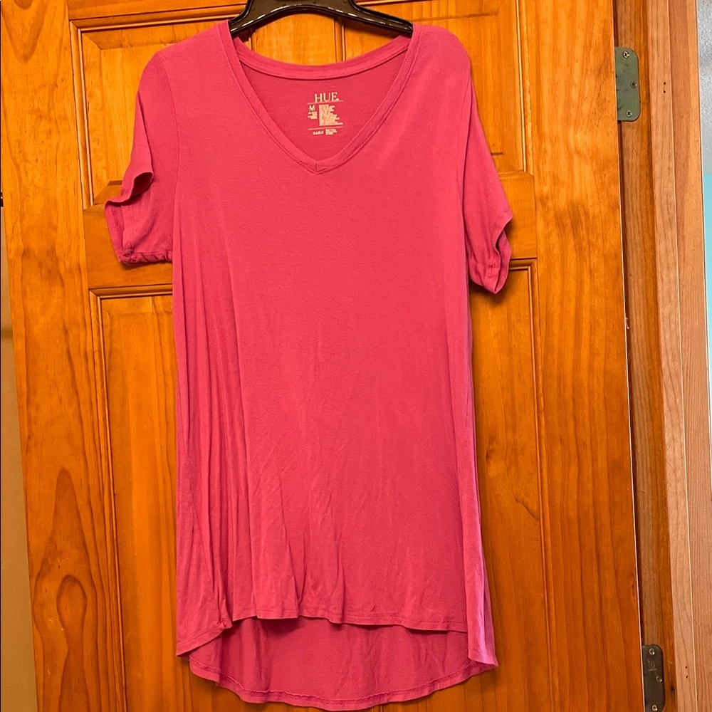 HUE Women's Short Sleeve Pink Tunic Tee